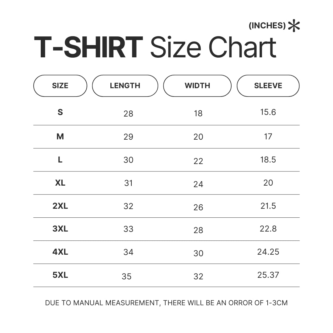 3D T shirt Size Chart - Pikmin Store
