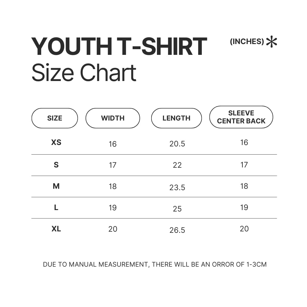 Youth T shirt Size Chart - Pikmin Store