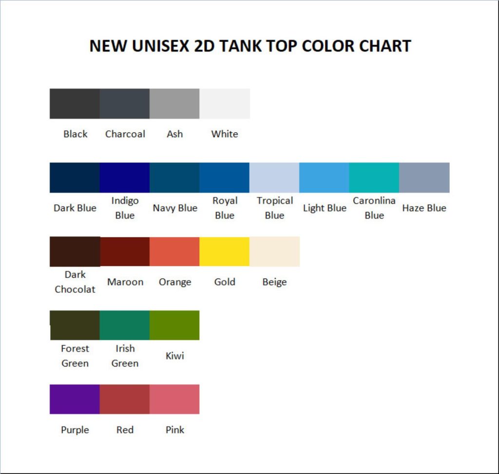tank top color chart - Pikmin Store